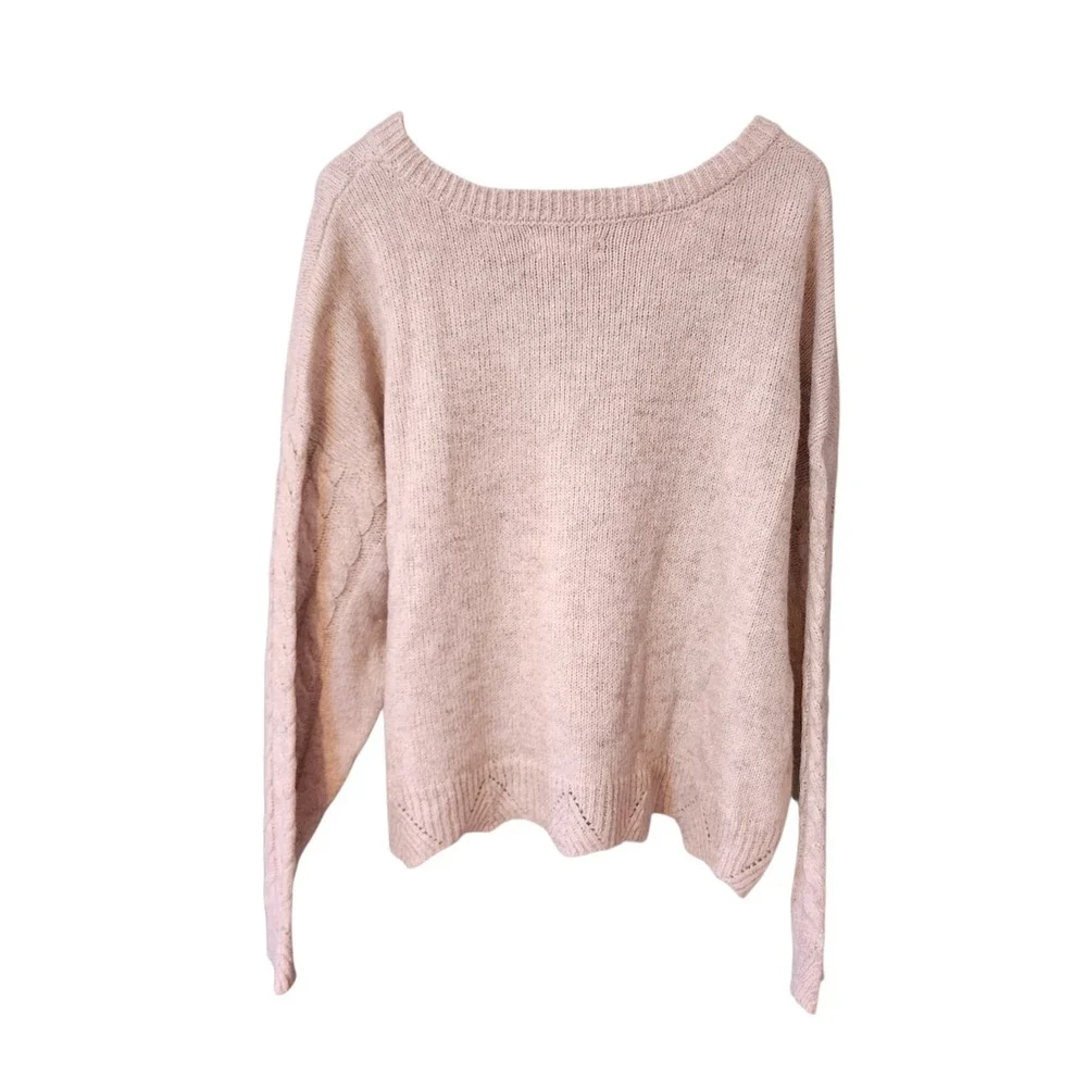 Lucky‎ Brand Women's XXL Beige Cable Knit Sweater Boat Neck Long Sleeve Cozy